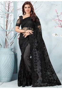 black saree for cocktail party