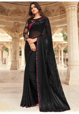 Black & Red Saree Sari Indian Ethnic Cotton SILK Bollywood Designer Party Wear