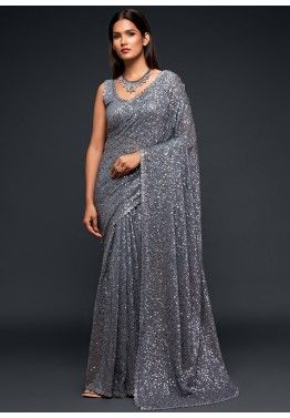 Grey Saree - Indian Designer Grey Saree Online Shopping USA