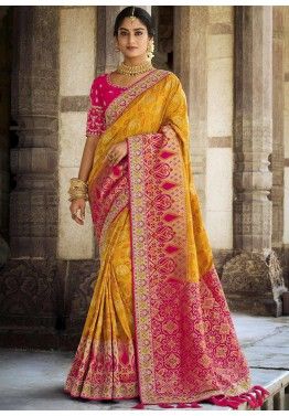 yellow saree indian saree wedding saree designer saree Pure soft banarasi silk with heavy patola saree and blouse for women saree dress