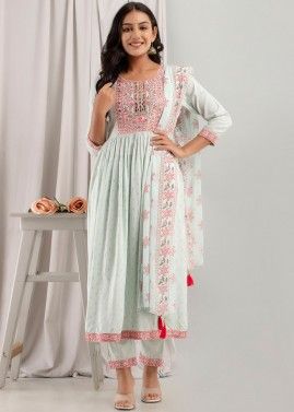 White Embroidered Readymade Rayon Pant Suit 