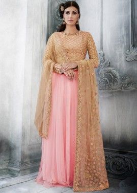 Pink Embroidered Net Anarkali Style Suit