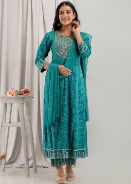 Blue Readymade Rayon Pant Suit In Embroidery