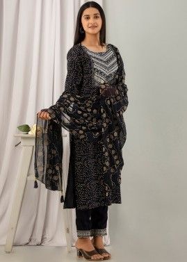 Black Embroidered Readymade Rayon Pant Suit 