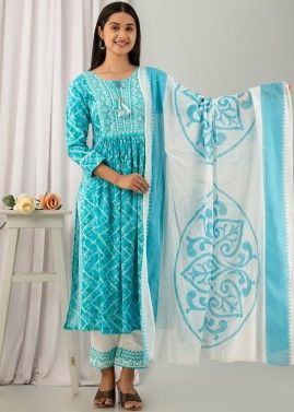 Blue Embroidered Readymade Rayon Pant Suit 