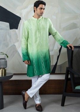 Shaded Green Embroidered Kurta With Pajama