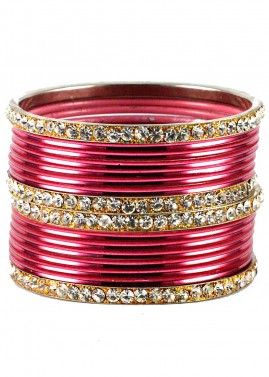 Stone Studded Red and Golden Bangle Set