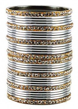Silver and Golden Stone Studded Bangle Set