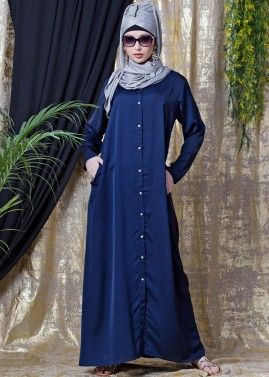 Readymade Blue Button Front Abaya 