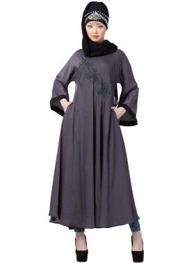 Readymade Grey Hand Embroidered Abaya 