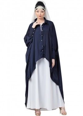 Readymade Blue Shirt Style Kaftan With Abaya