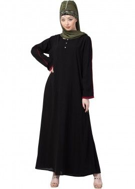 Readymade Black Contrast Piping Abaya