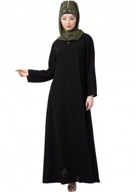 Black Readymade Front Placket Flared Abaya