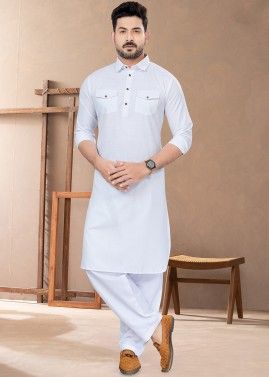 Readymade White Plain Pathani Suit