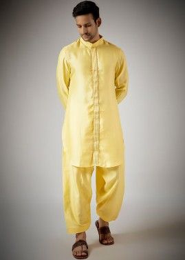 Readymade Yellow Mens Pathani Suit