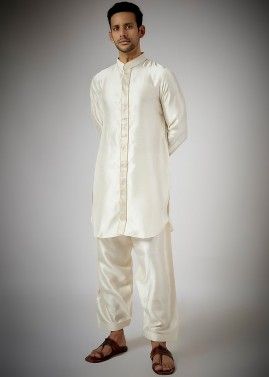 White Embroidered Pathani Suit Set