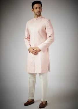 Pink Chikankari Embroidered Indo Western Sherwani