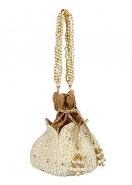 Pearl Embellished White Potli Pouch
