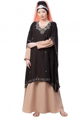Readymade Black Beige Twin Layered Abaya