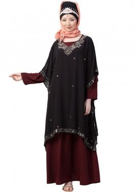 Readymade Twin Layered Black and Maroon Abaya