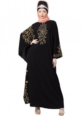 Readymade Crepe Embroidered Abaya In Black