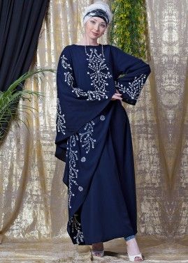 Readymade Blue Butterfly Sleeved Flared Abaya