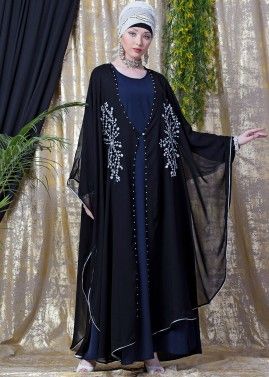 Black Embroidered Readymade Kaftan With Abaya