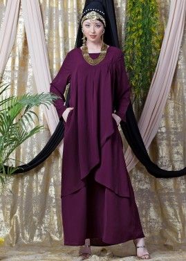 Purple Readymade Asymmetrical Layered Abaya