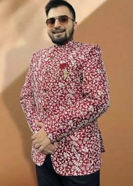 Maroon Bandhgala Jodhpuri Jacket In Thread Embroidery