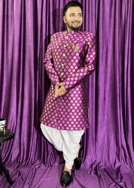Purple Woven Indo Western Sherwani Set