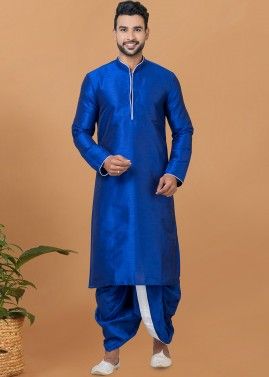 Readymade Blue Dhoti Kurta In Dupion Silk