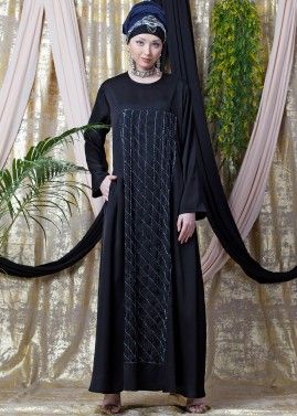 Readymade Black Hand Embroidered Abaya