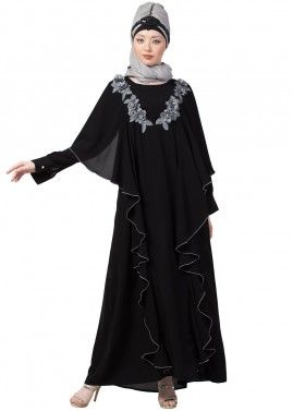 Readymade Frilled Style Black Crape Abaya