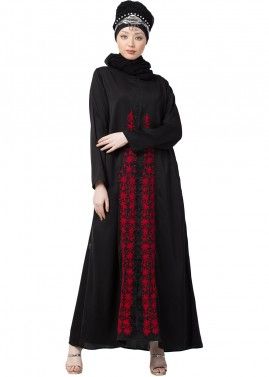 Readymade Black Embroidered Satin Abaya
