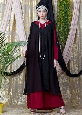 Readymade Twin Layered Black and Maroon Abaya