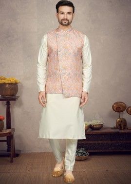 Readymade Cream Kurta Pajama & Nehru Jacket