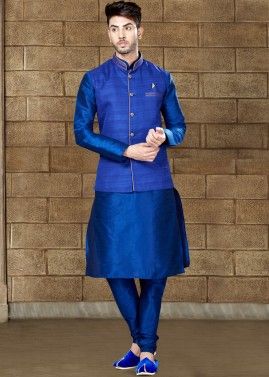 Readymade Blue Kurta Pajama with Nehru Jacket