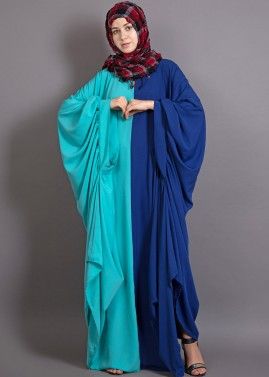 Readymade Contrast Blue Paneled Sleeved Abaya