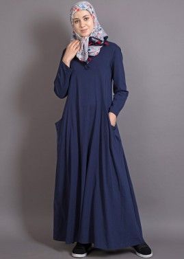 Readymade Navy Blue Flared Cotton Abaya