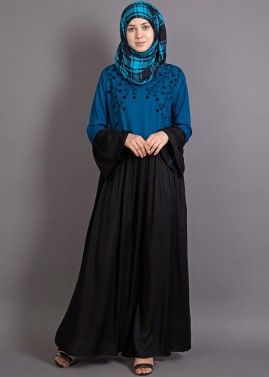 Blue and Black Readymade Embroidered Abaya