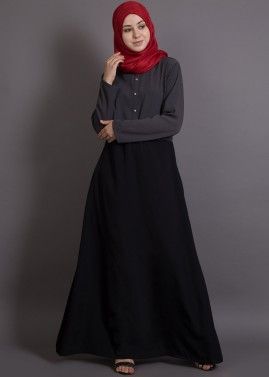 Readymade Black and Grey Crape Flared Abaya