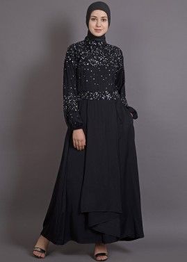 Black Readymade Sequins Embellished Abaya