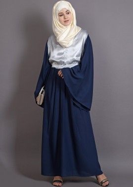 Readymade Blue and White Bell Sleeved Abaya