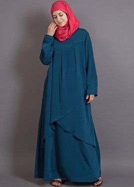 Blue Readymade Asymmetric Twin Layered Abaya