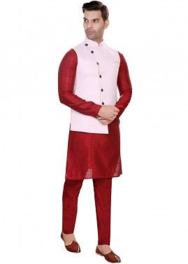 Pink Woven Asymmetric Nehru Jacket