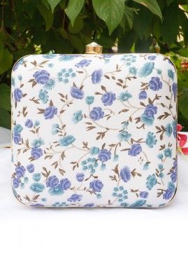 White Floral Printed Square Clutch