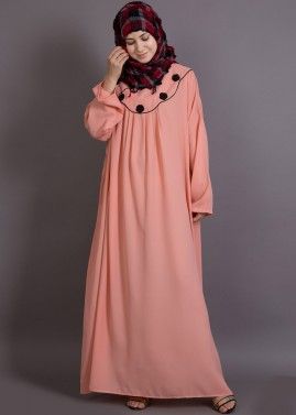 Peach Lycra Scallop Yoke Readymade Abaya