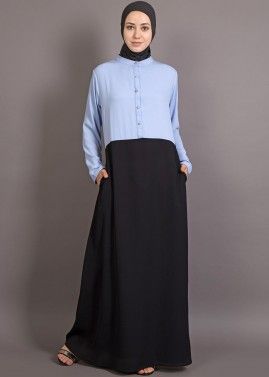 Blue and Black Buttoned Up Readymade Abaya