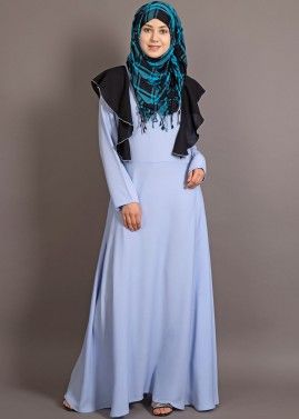 Blue and Black Frilled Design Readymade Abaya