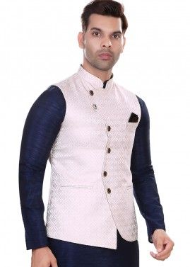 Pink Readymade Woven Nehru Jacket In Jacquard